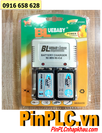 BlueBaby BL-5; Bộ sạc pin 9v BlueBaby BL-5 kèm 2 pin sạc Ansman 9v 300mAh chính hãng